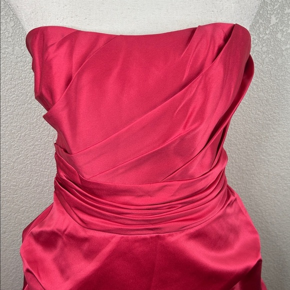 David's Bridal Raspberry Pink 80's Style Strapless Satin Prom Wedding Dress 4 - Picture 2 of 7